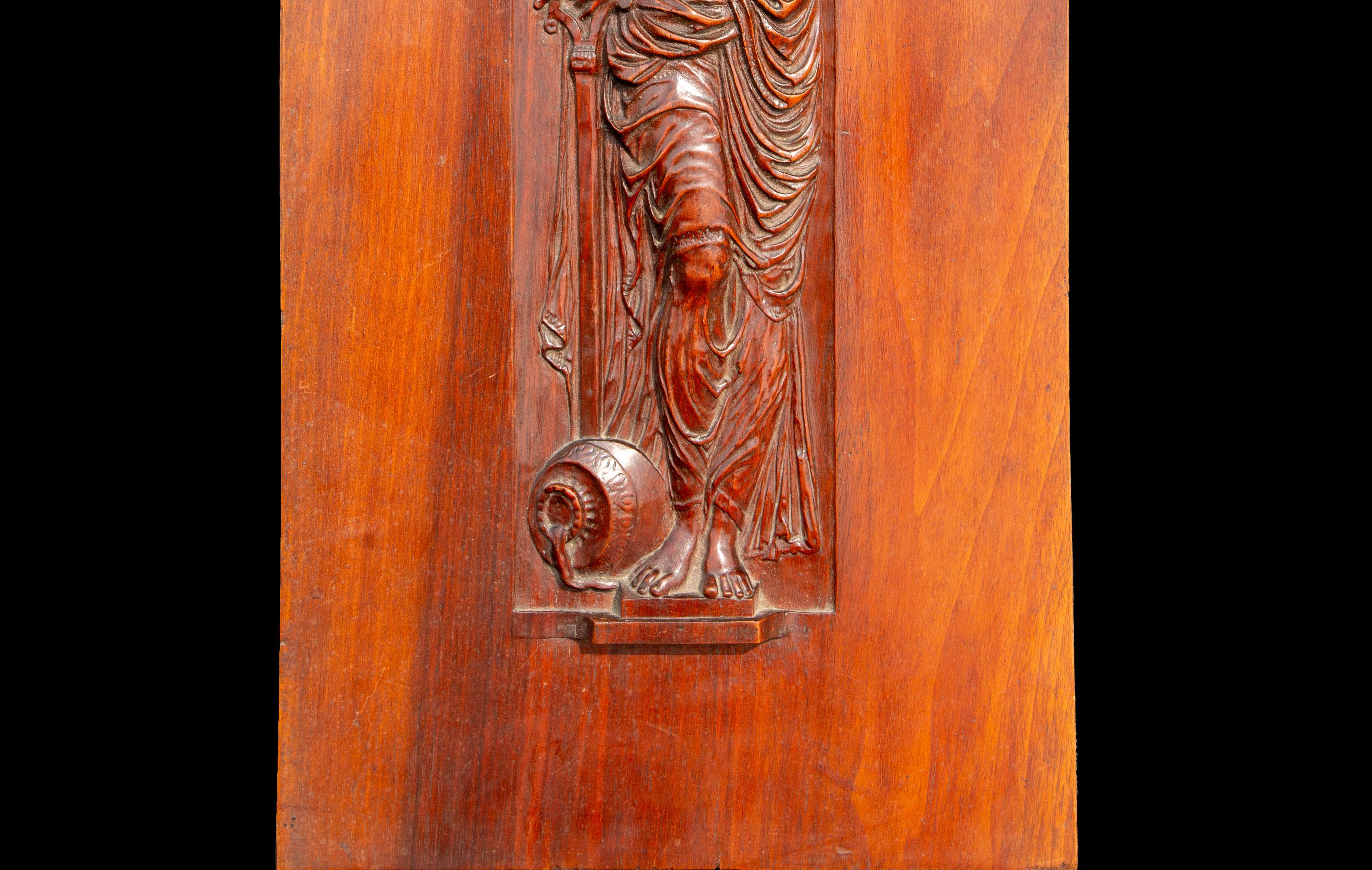 French 20th Century Carved Wood Panel of a Classical Woman For Sale