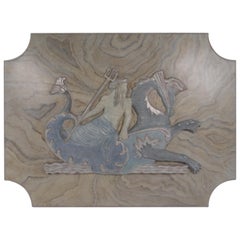 20th Century Carved Wood Plaque Of Poseidon