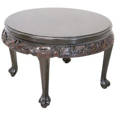 20th Century Carved Wood Round Sofa Table with Chinoiserie Decoration