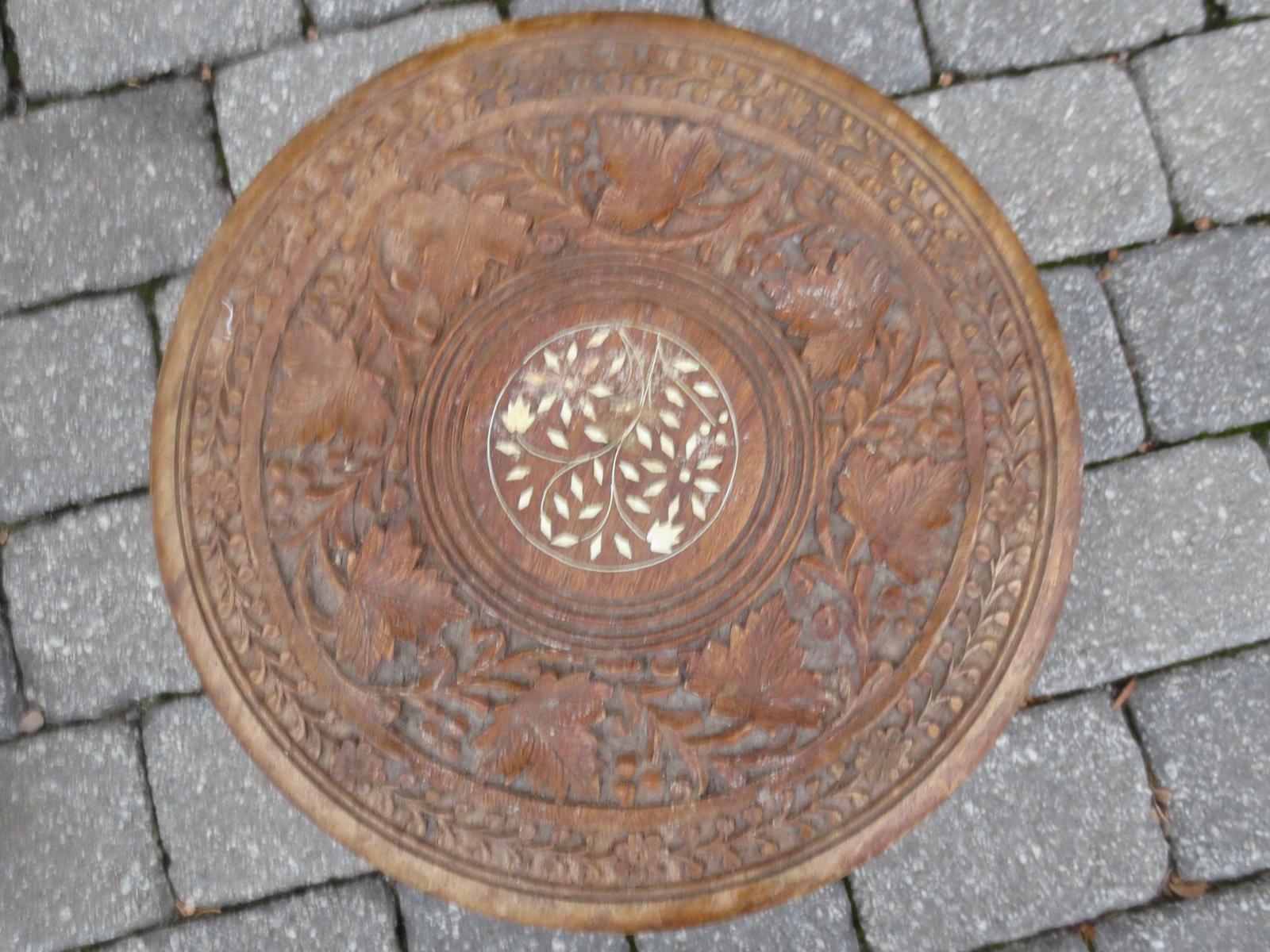 20th century carved wooden drinks table with inlay.