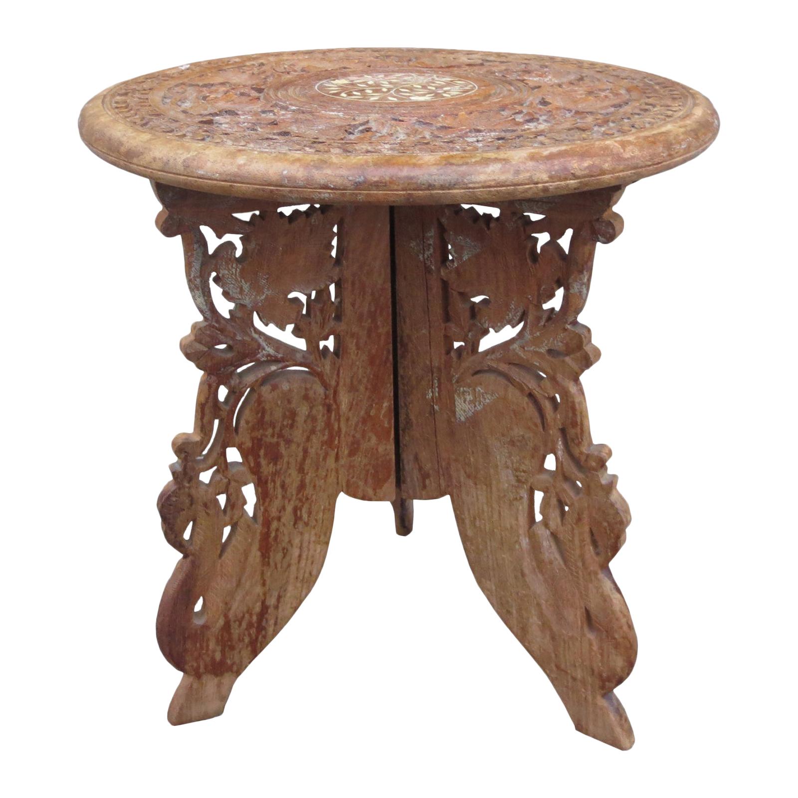 20th Century Carved Wooden Drinks Table with Inlay