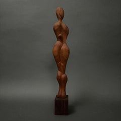 20th Century Carved Wooden Monochrome Sculpture of a Woman by Calin Hentea