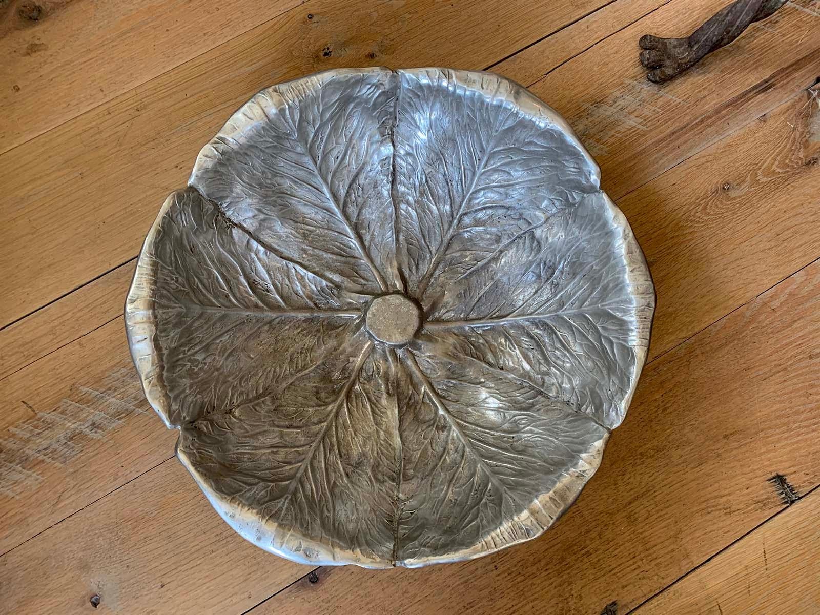 20th Century Cast Aluminum Cabbage Leaf Serving Bowl by Bruce Fox, Signed In Good Condition For Sale In Atlanta, GA