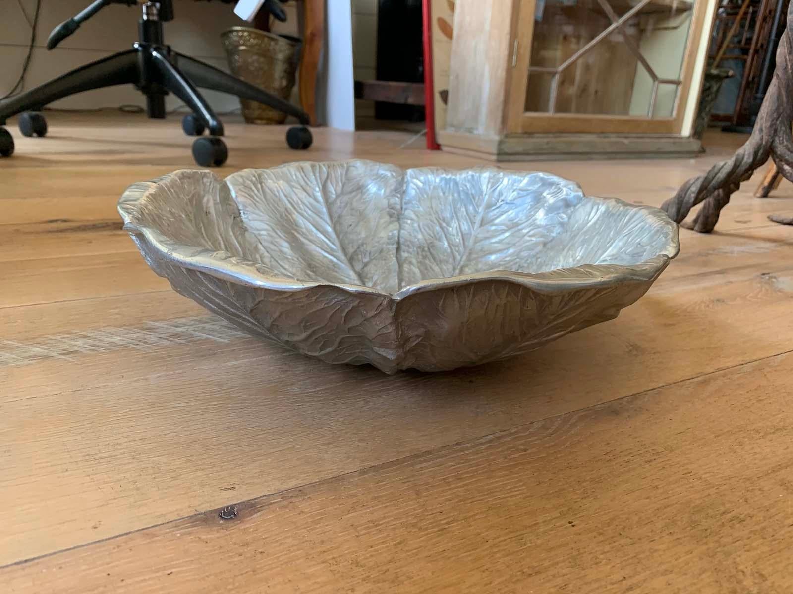 20th Century Cast Aluminum Cabbage Leaf Serving Bowl by Bruce Fox, Signed For Sale 1