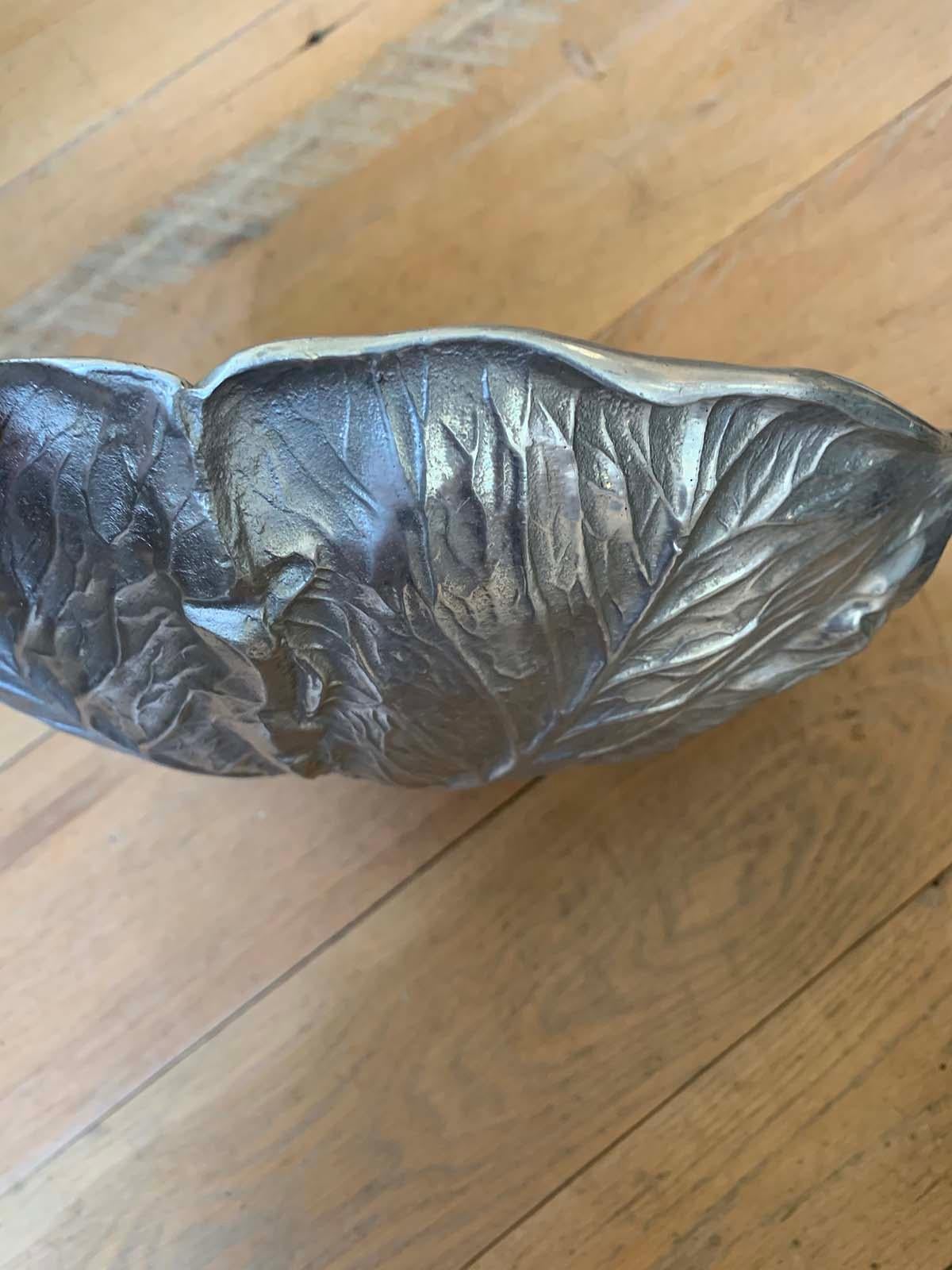 20th Century Cast Aluminum Cabbage Leaf Serving Bowl by Bruce Fox, Signed For Sale 2