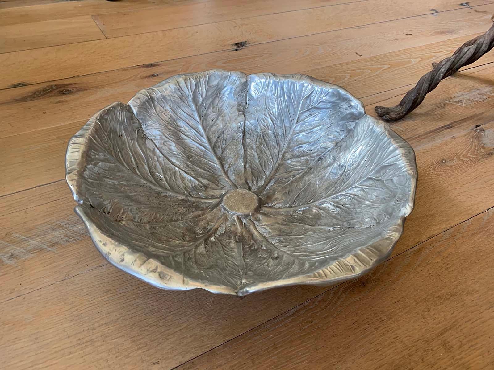 20th Century Cast Aluminum Cabbage Leaf Serving Bowl by Bruce Fox, Signed For Sale 3