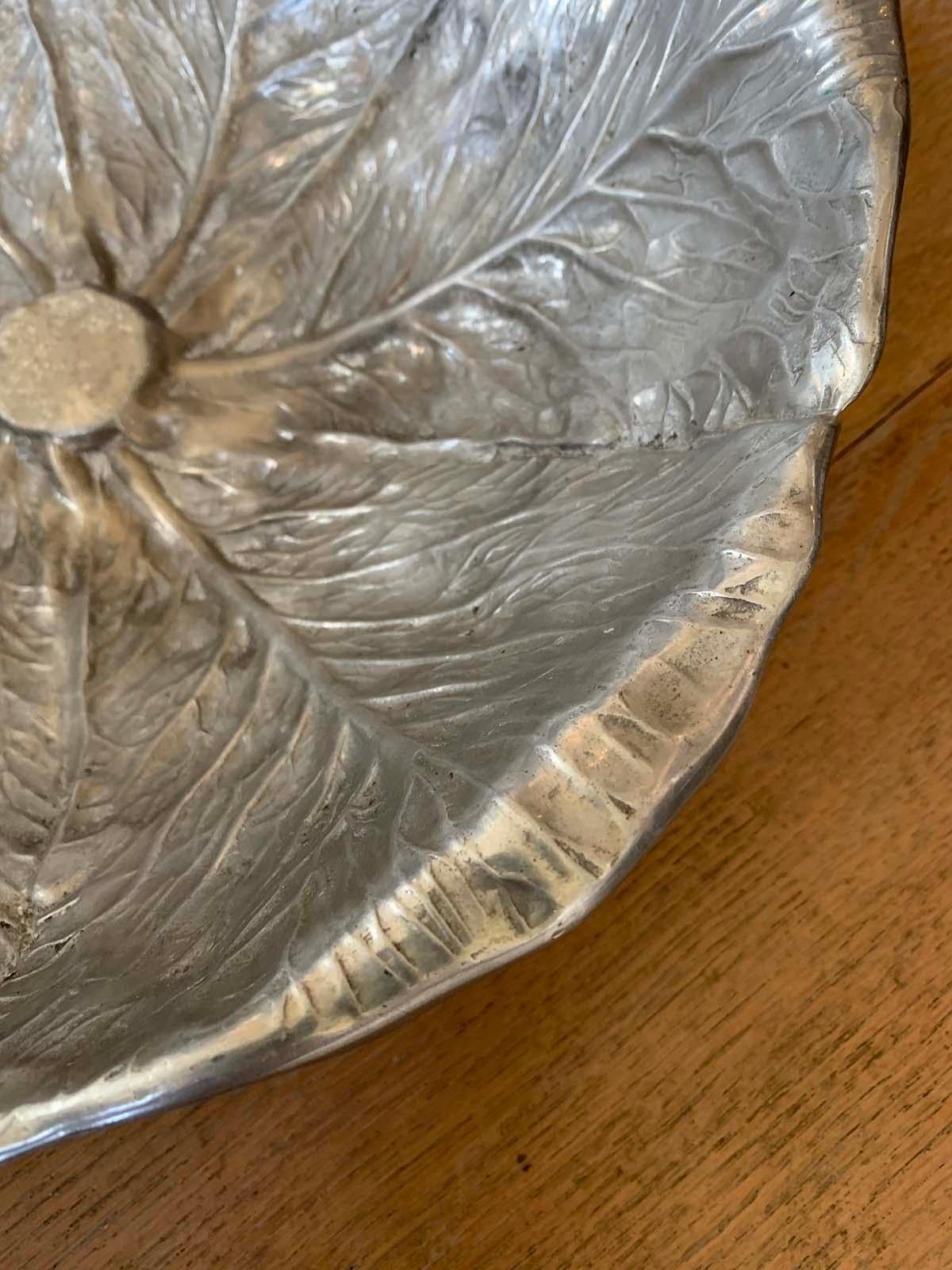 20th Century Cast Aluminum Cabbage Leaf Serving Bowl by Bruce Fox, Signed For Sale 5