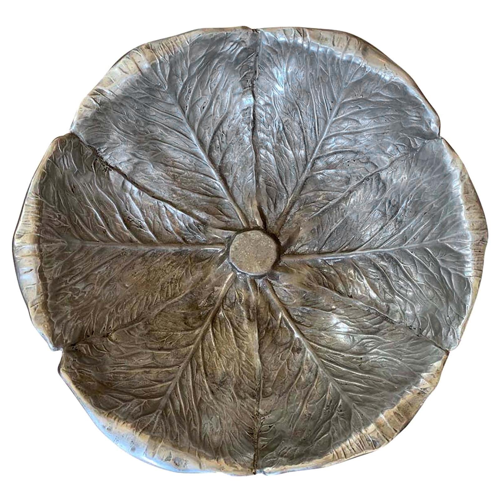 20th Century Cast Aluminum Cabbage Leaf Serving Bowl by Bruce Fox, Signed For Sale