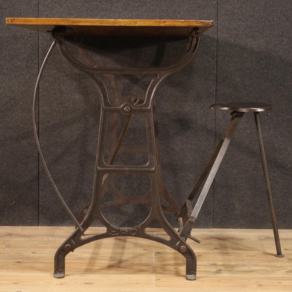 20th Century Cast Iron and Wood Vintage Italian Technical Drawing Table, 1940 2