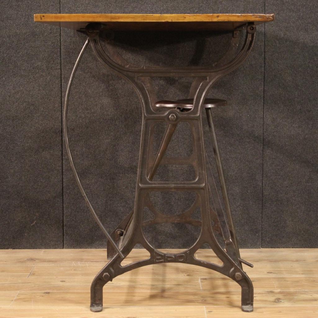 20th Century Cast Iron and Wood Vintage Italian Technical Drawing Table, 1940 3