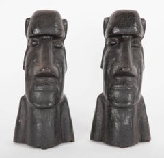 20th Century Cast Iron Andirons in the Form of the Easter Islands Stone Statues
