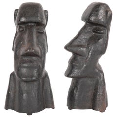 20th Century Cast Iron Andirons in the Form of the Easter Islands Stone Statues