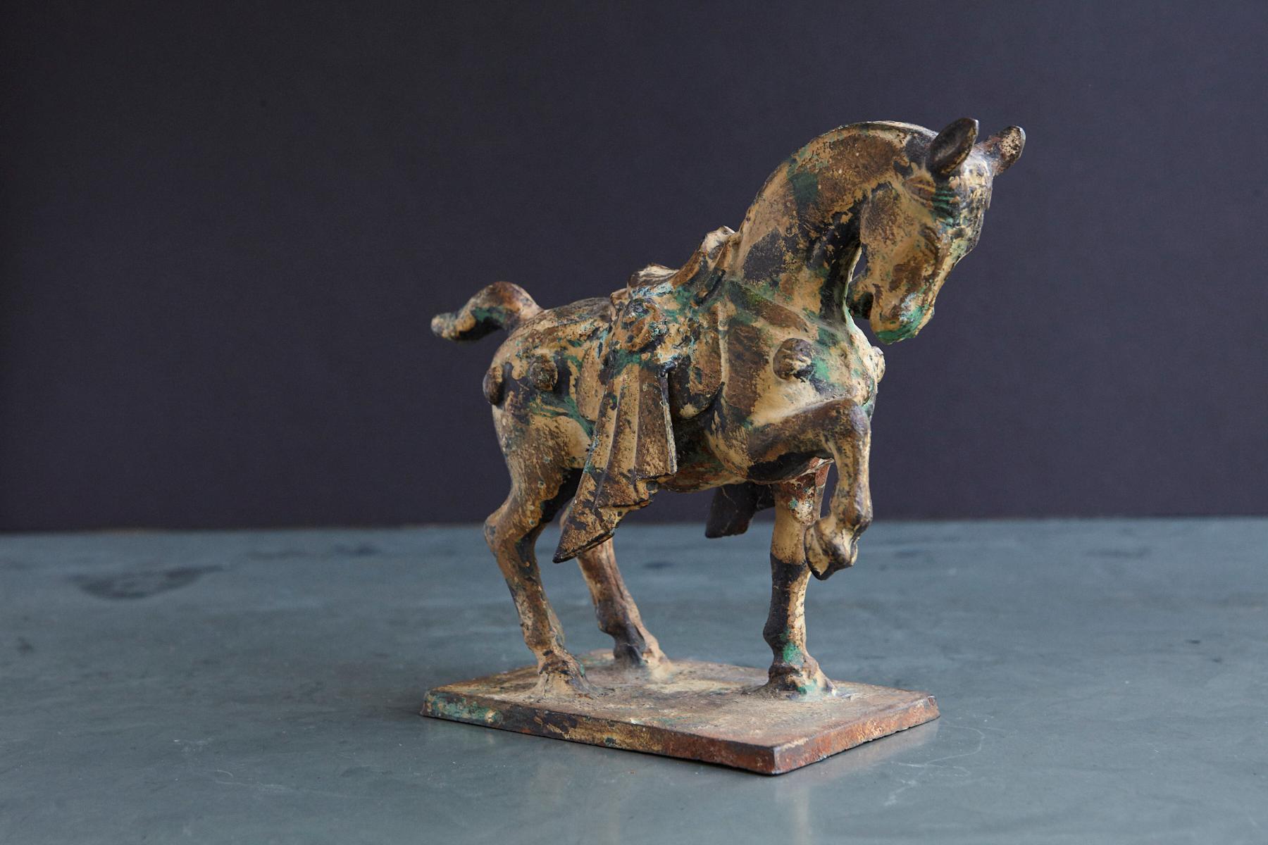 Lovely and very decorative 20th century cast iron circus or parade toy horse with fantastic oxidation colors and patina.