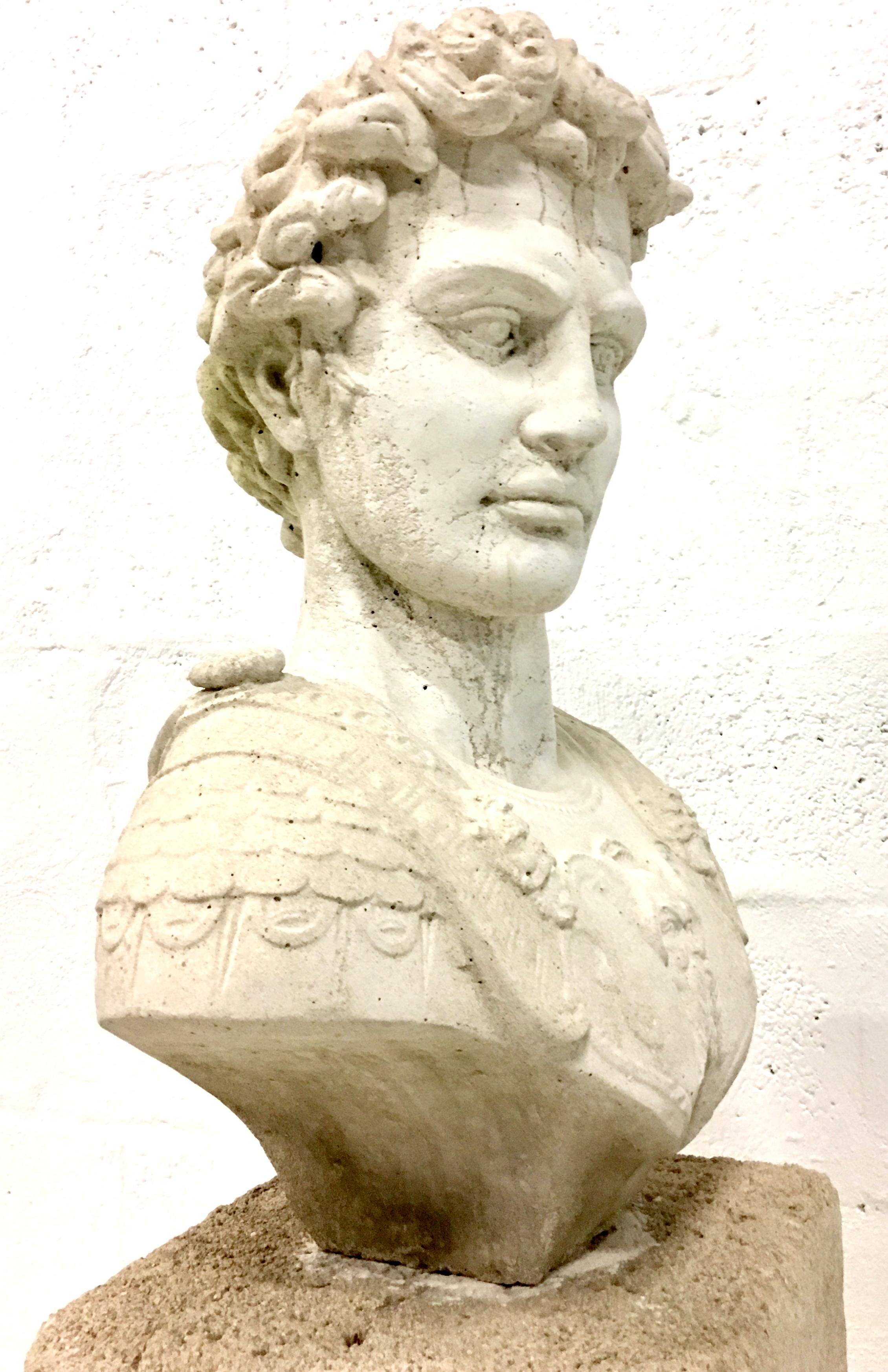 20th Century Cast Stone Carved Life Size Bust of Caesar & Pedestal In Good Condition In West Palm Beach, FL
