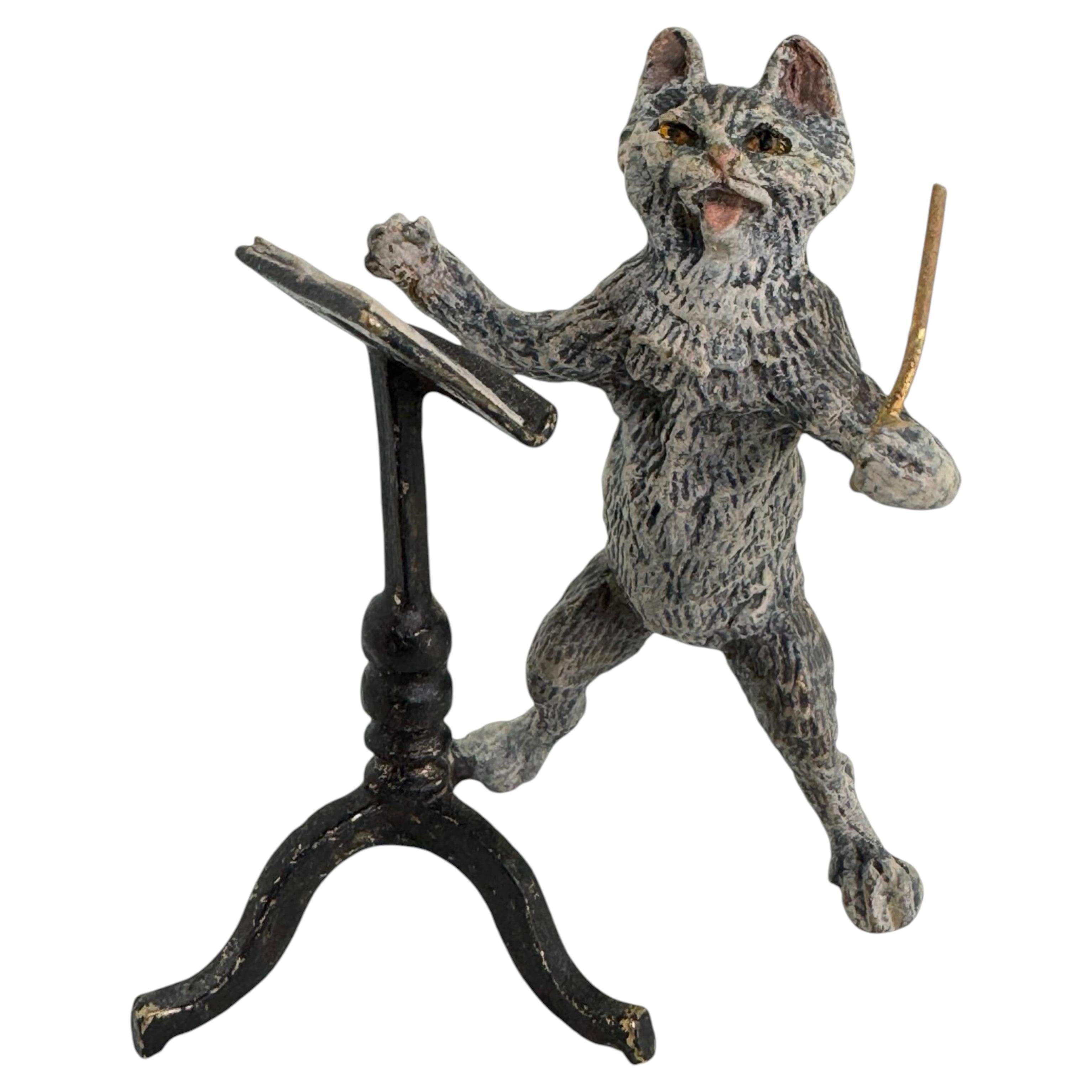 20th Century Cat Musician Conductor Austrian Vienna Bronze Miniature Figure For Sale