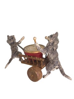 Miniature en Vienna Bronze du XXe siècle représentant un chat musicien, percussionniste et batteur, d'origine autrichienne