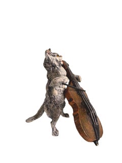 20th Century Cat Musician playing Cello Austrian Vienna Bronze Miniature Figure