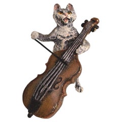 20th Century Cat Musician playing Cello Austrian Vienna Bronze Miniature Figure
