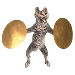 20th Century Cat Musician playing Cymbal Austrian Vienna Bronze Miniature Figure