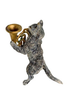 20th Century Cat Musician playing Horn Austrian Vienna Bronze Miniature Figure