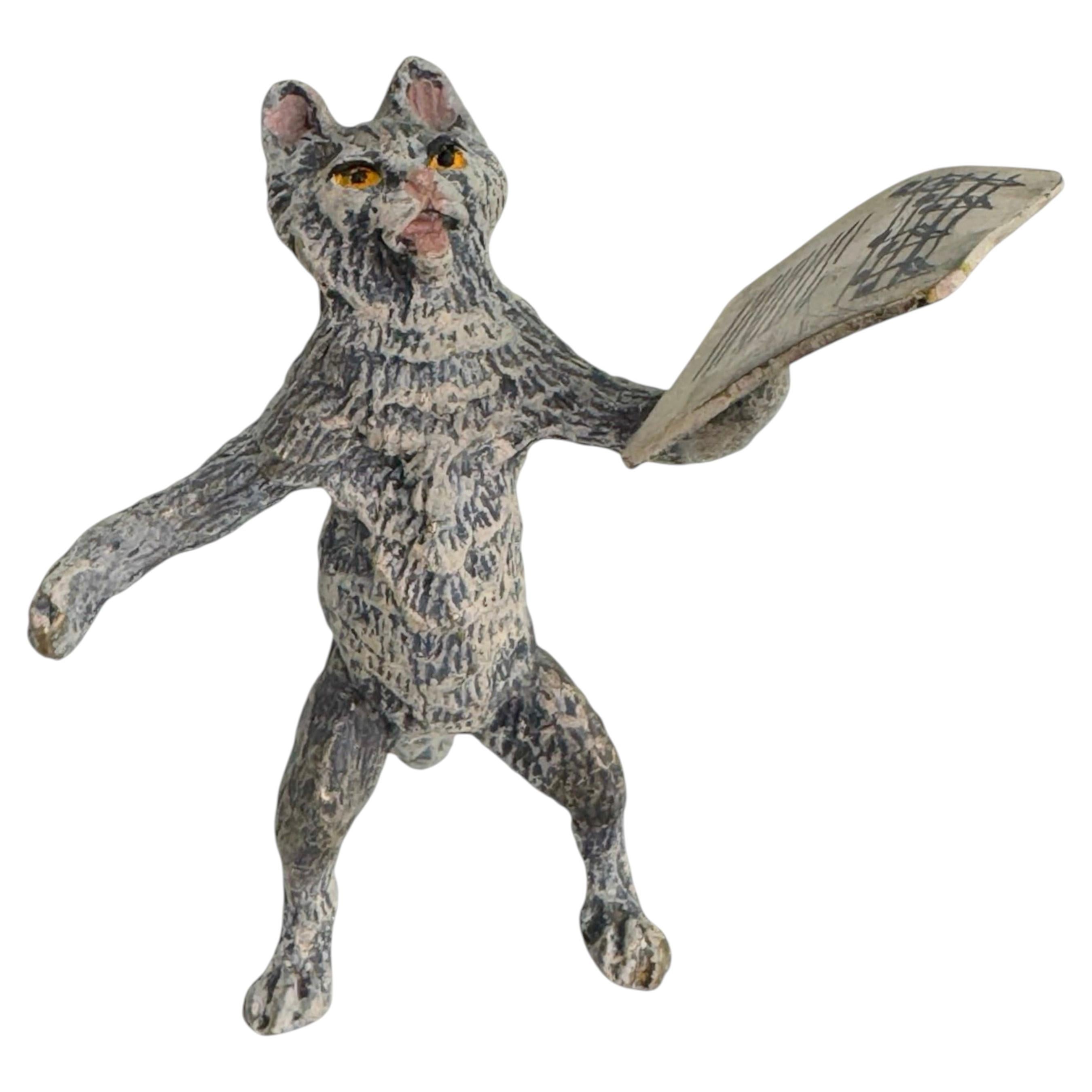 20th Century Cat Musician Vocalist Austrian Vienna Bronze Miniature Figure