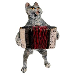 20th Century Cat Musician with Accordion Austrian Vienna Bronze Miniature Figure