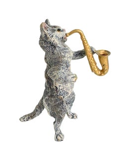 20th Century Cat Musician with Sacophone Austrian Vienna Bronze Miniature Figure