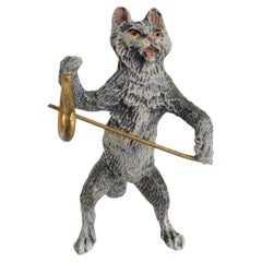 20th Century Cat Musician with Triangle Austrian Vienna Bronze Miniature Figure