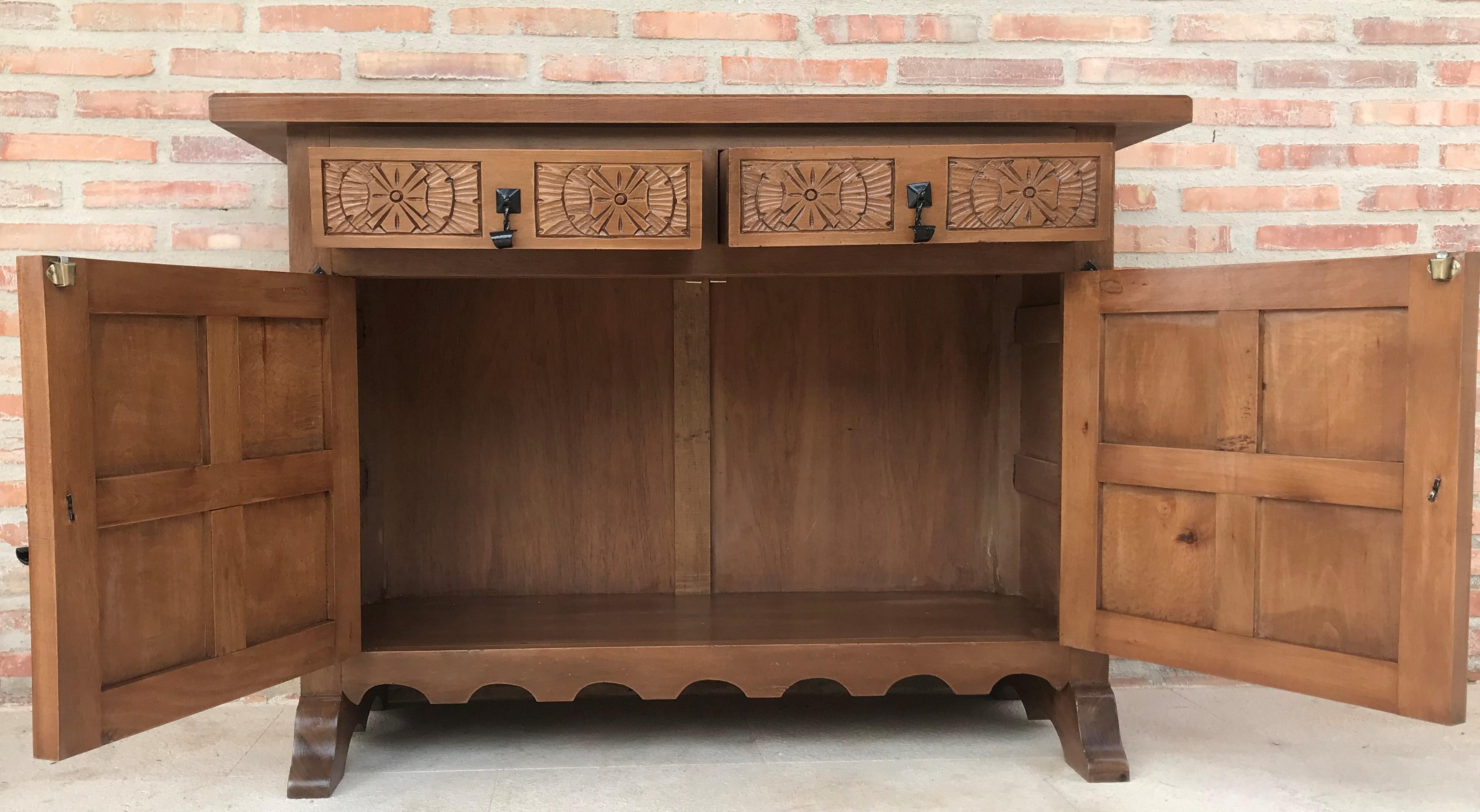 20th Century Catalan Baroque Carved Walnut Tuscan Two Drawers Credenza or Buffet 3