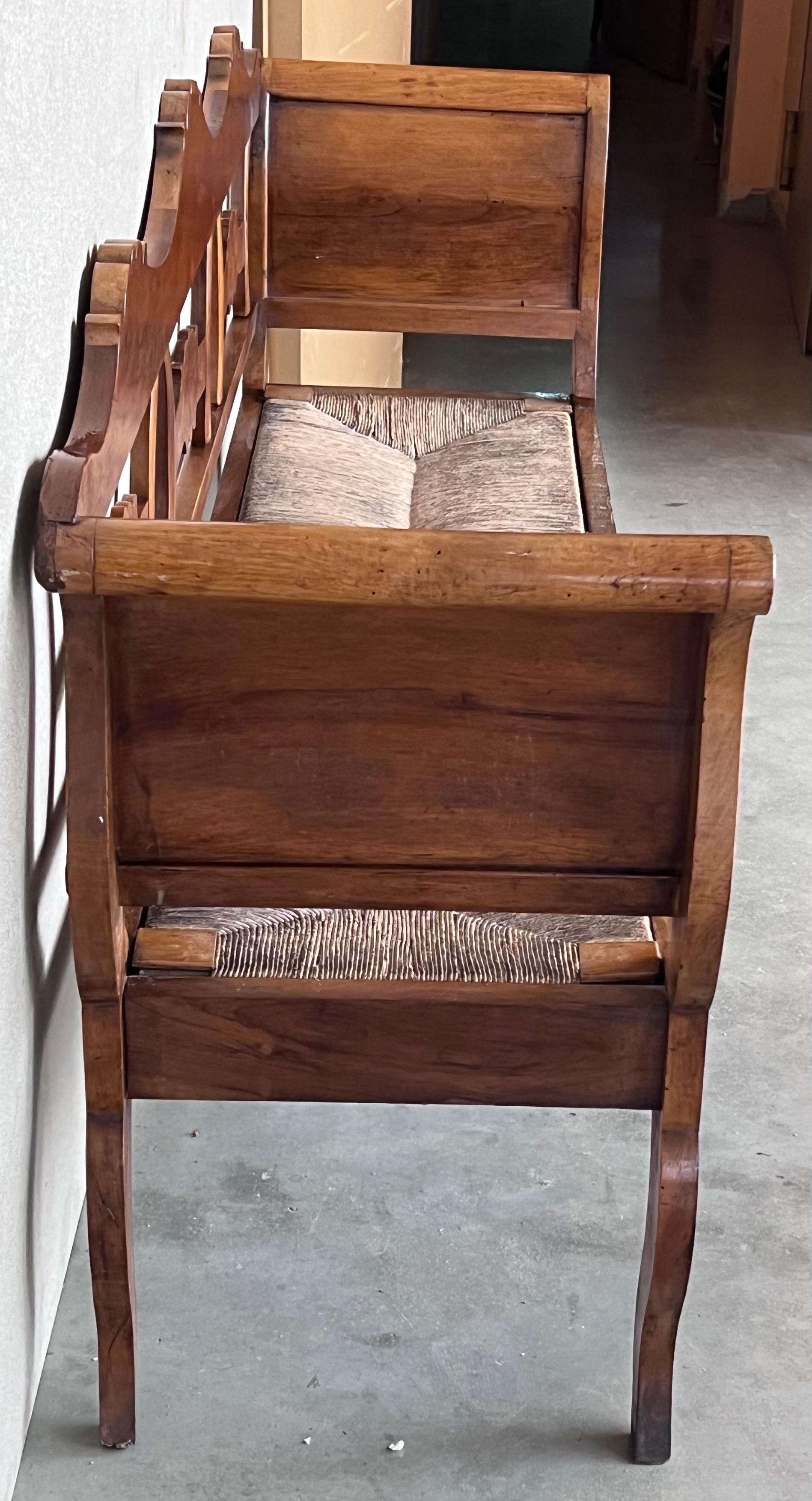 20th Century Catalan Bench in Walnut with Caned Seat For Sale 5