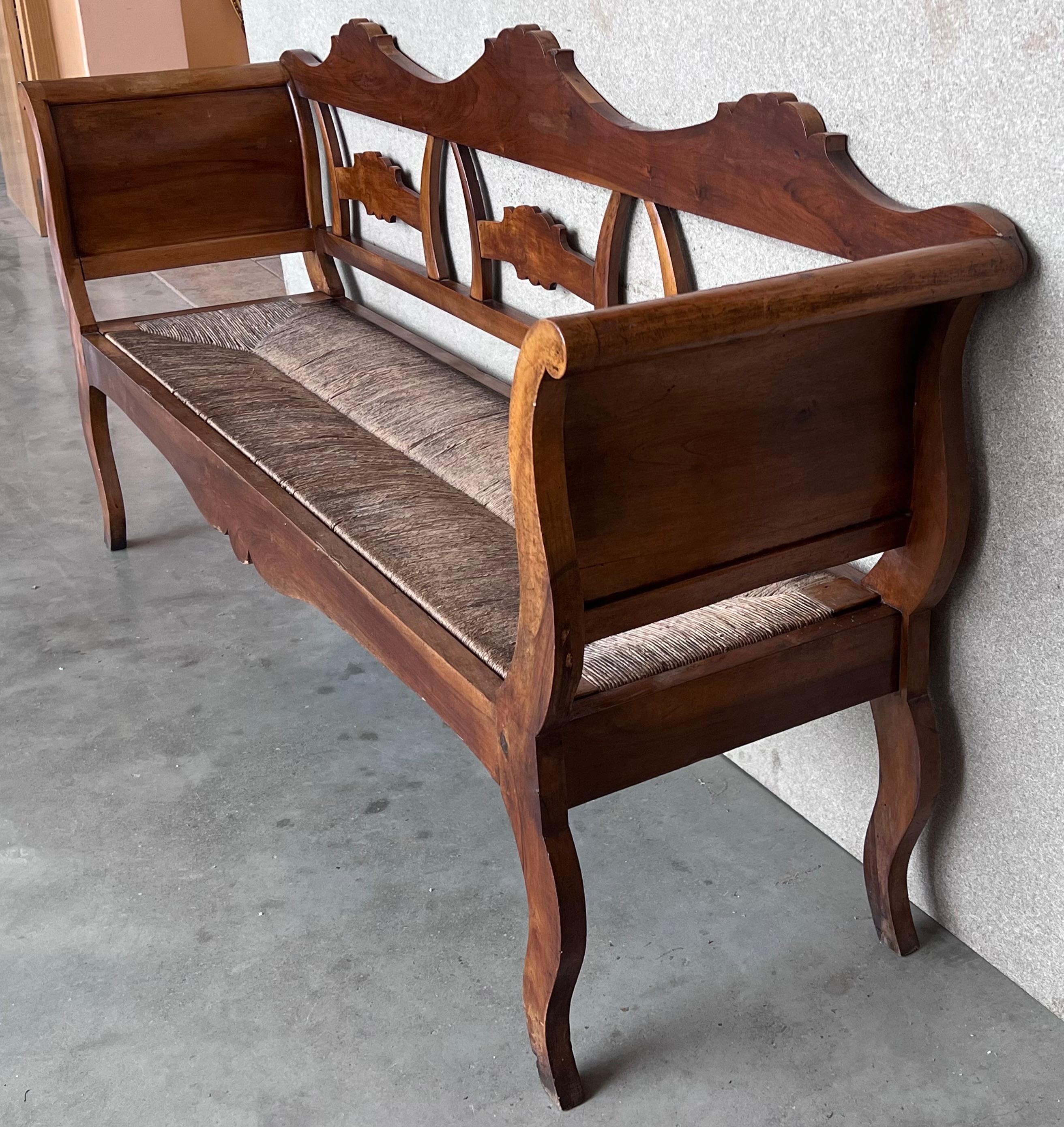 Rare midcentury sofa, settee or bench in the Spanish style with cane back. Shown in original condition, please note price includes refinishing.


 