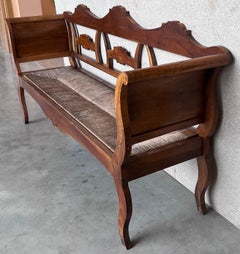 20th Century Catalan Bench in Walnut with Caned Seat