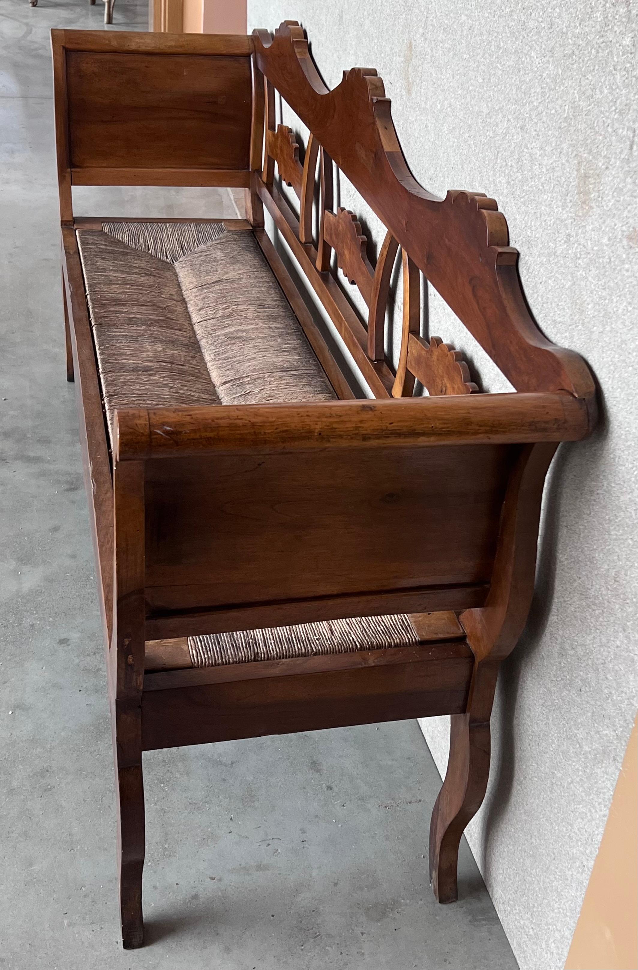 20th Century Catalan Bench in Walnut with Caned Seat In Good Condition For Sale In Miami, FL