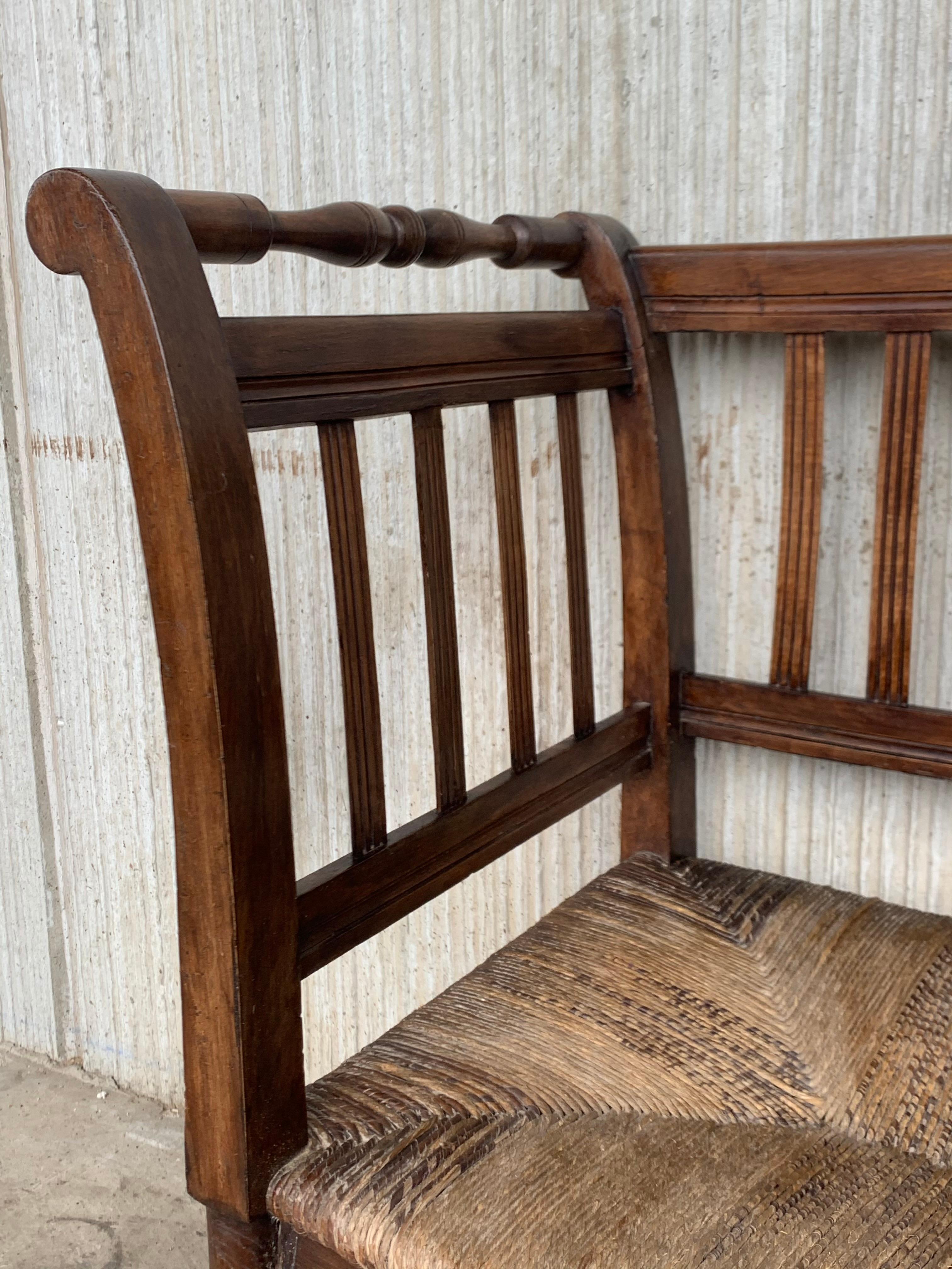 Spanish 20th Century Catalan Bench in Walnut with Caned Seat For Sale