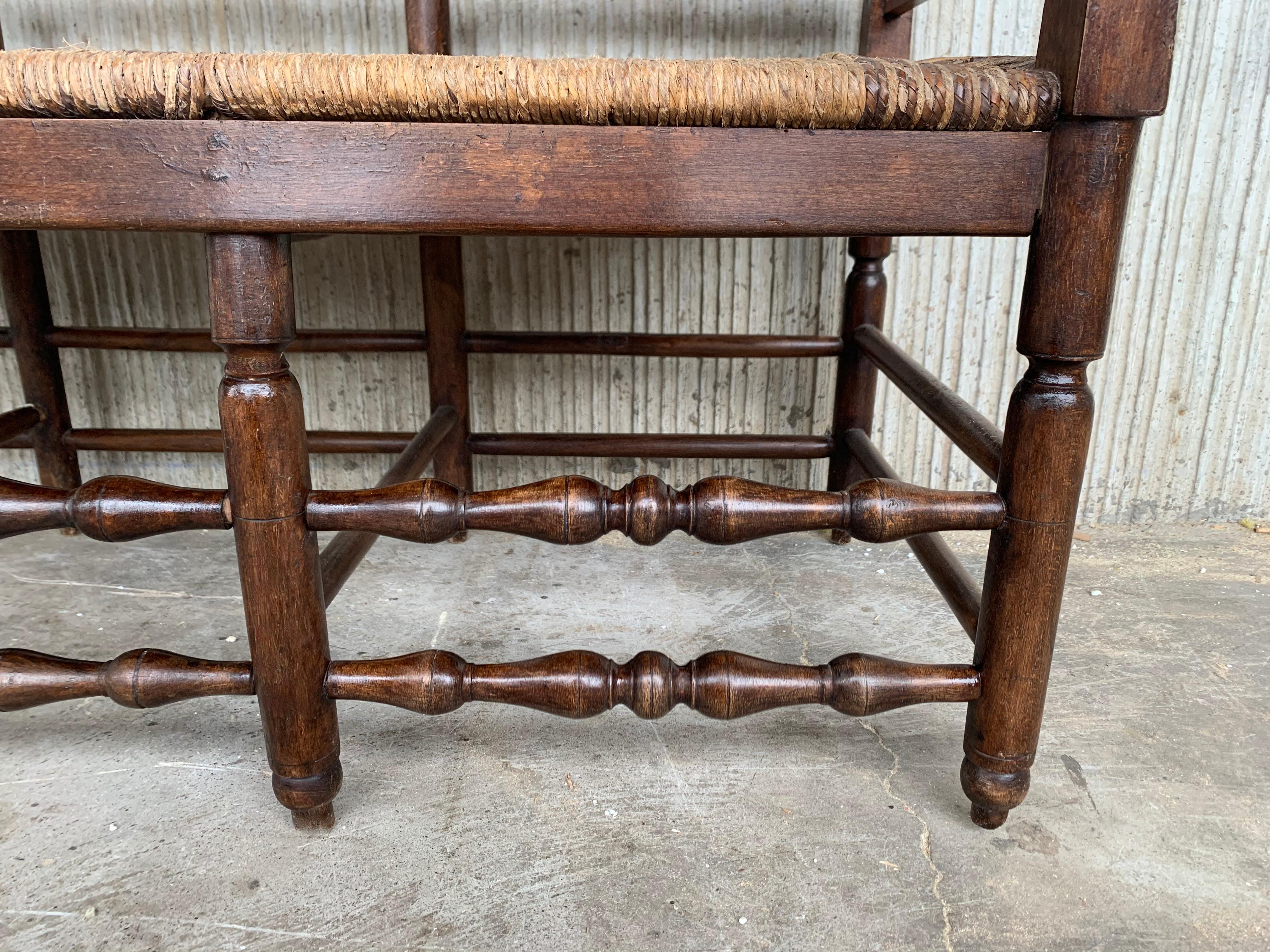 19th Century 20th Century Catalan Bench in Walnut with Caned Seat For Sale
