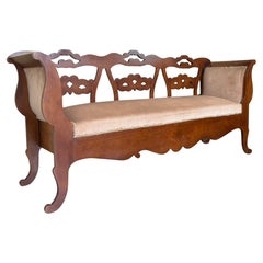 20th Century Catalan Bench in Walnut with Caned Seat