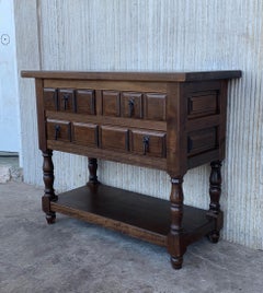 20th Century Catalan Spanish Antic Walnut Console Sofa Table, Three Drawers
