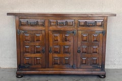 20th Century Catalan Spanish Baroque Dark Walnut Credenza or Buffet