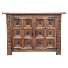 20th Century  Catalan Spanish Baroque Oak Credenza or Buffet with Iron Details