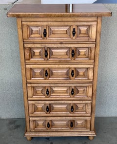 20th Century Catalan Spanish Carved Oak Chest of Drawers, Highboy or Console