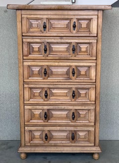 Antique 20th Century Catalan Spanish Carved Oak Chest of Drawers, Highboy or Console