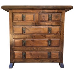 20th Century Catalan Spanish Carved Walnut Chest of Drawers, Highboy or Console