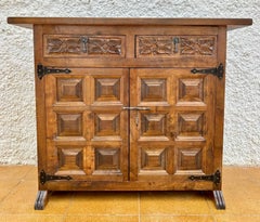 20th Century Catalán Spanish Dresser Carved in Walnut with Two Carved Drawers, 1