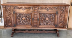 20th Century Catalan Spanish Large Buffet with Two Carved Drawers and Two Doors