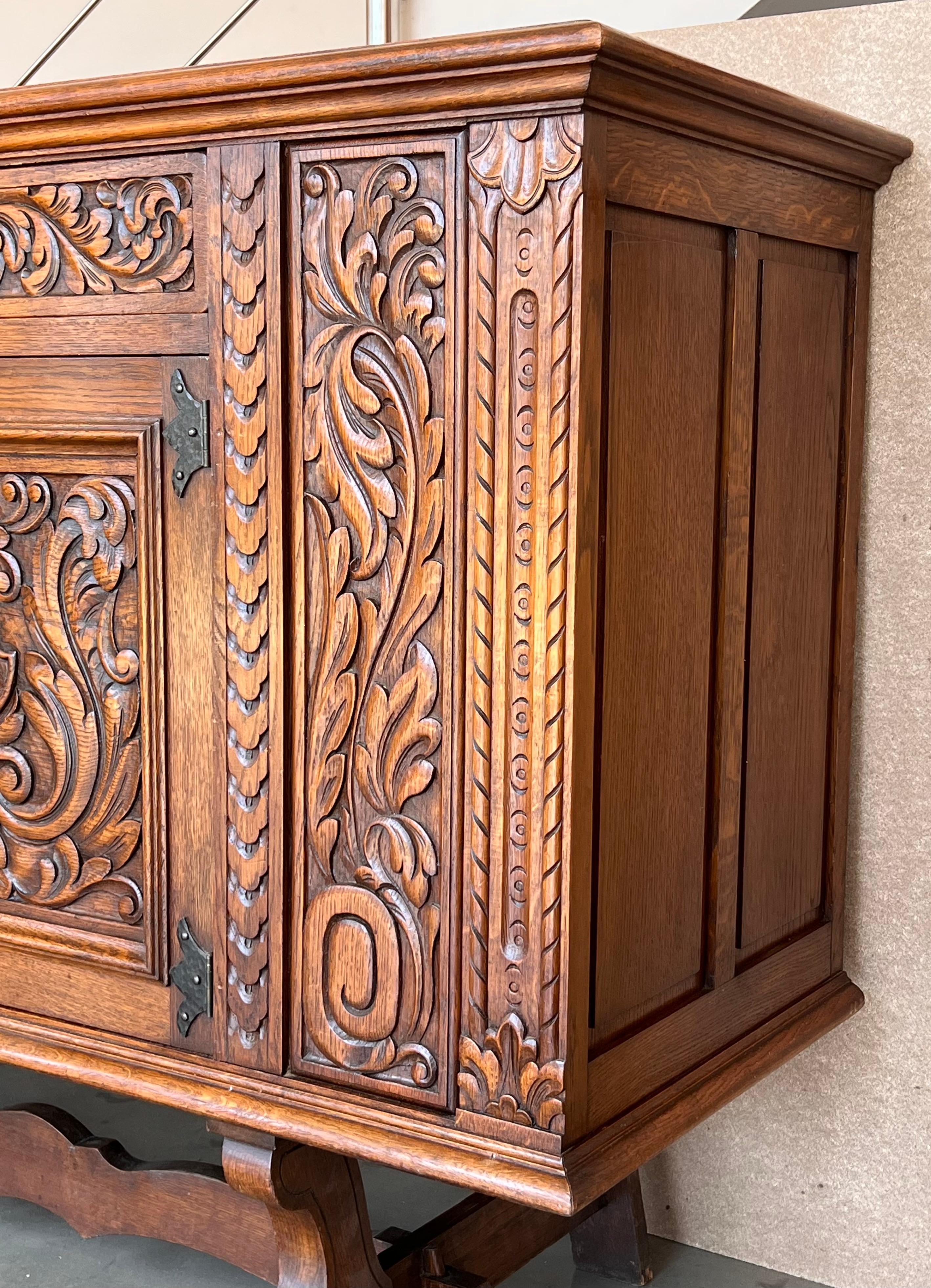 19th Century 20th Century Catalan Spanish Large Buffet with Two Carved Drawers and Two Doors For Sale