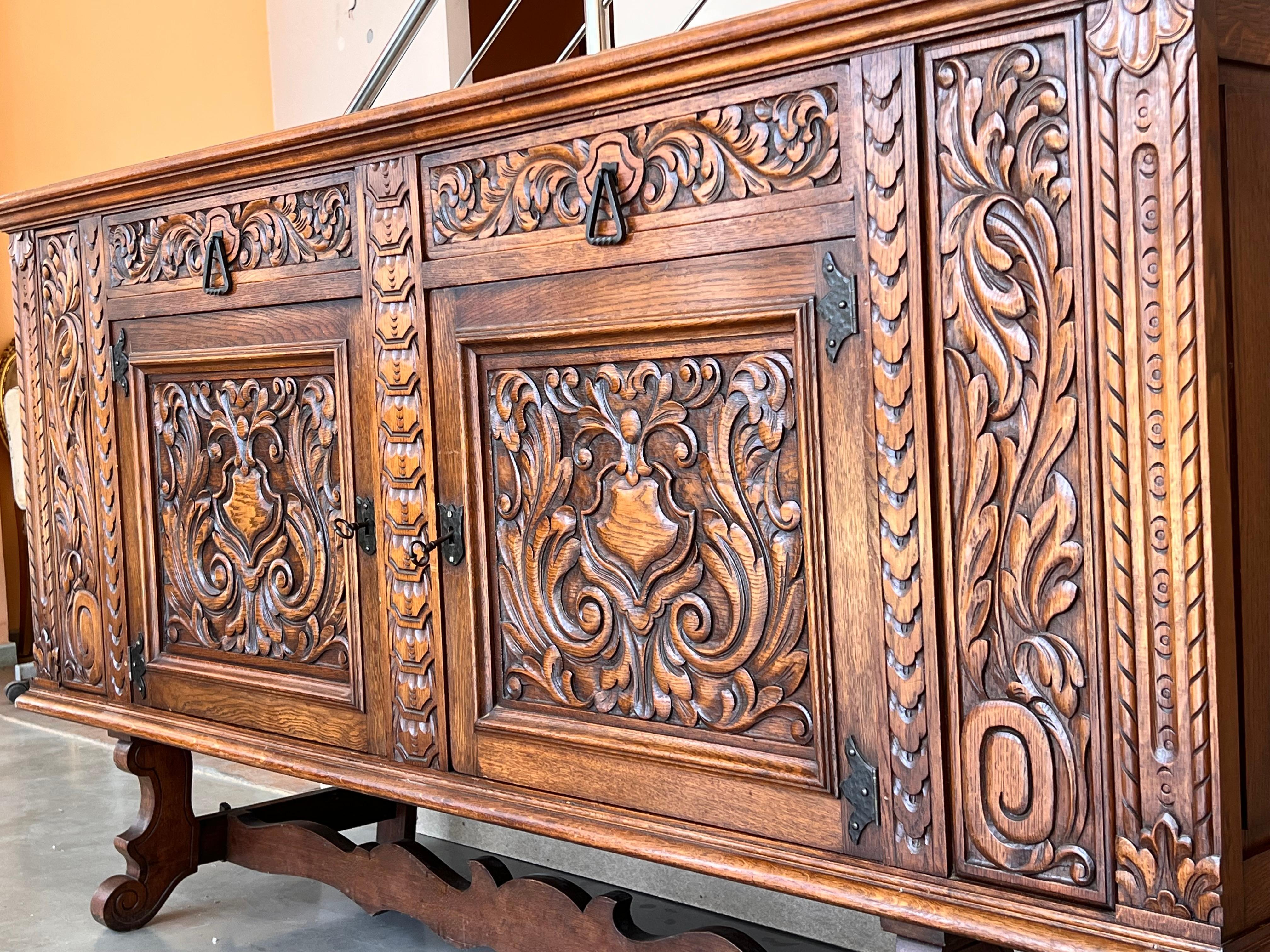 Walnut 20th Century Catalan Spanish Large Buffet with Two Carved Drawers and Two Doors For Sale