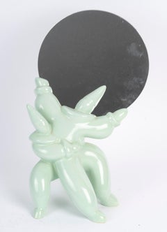 20th-Century Celadon Earthenware Table Mirror By Jean Boggio.