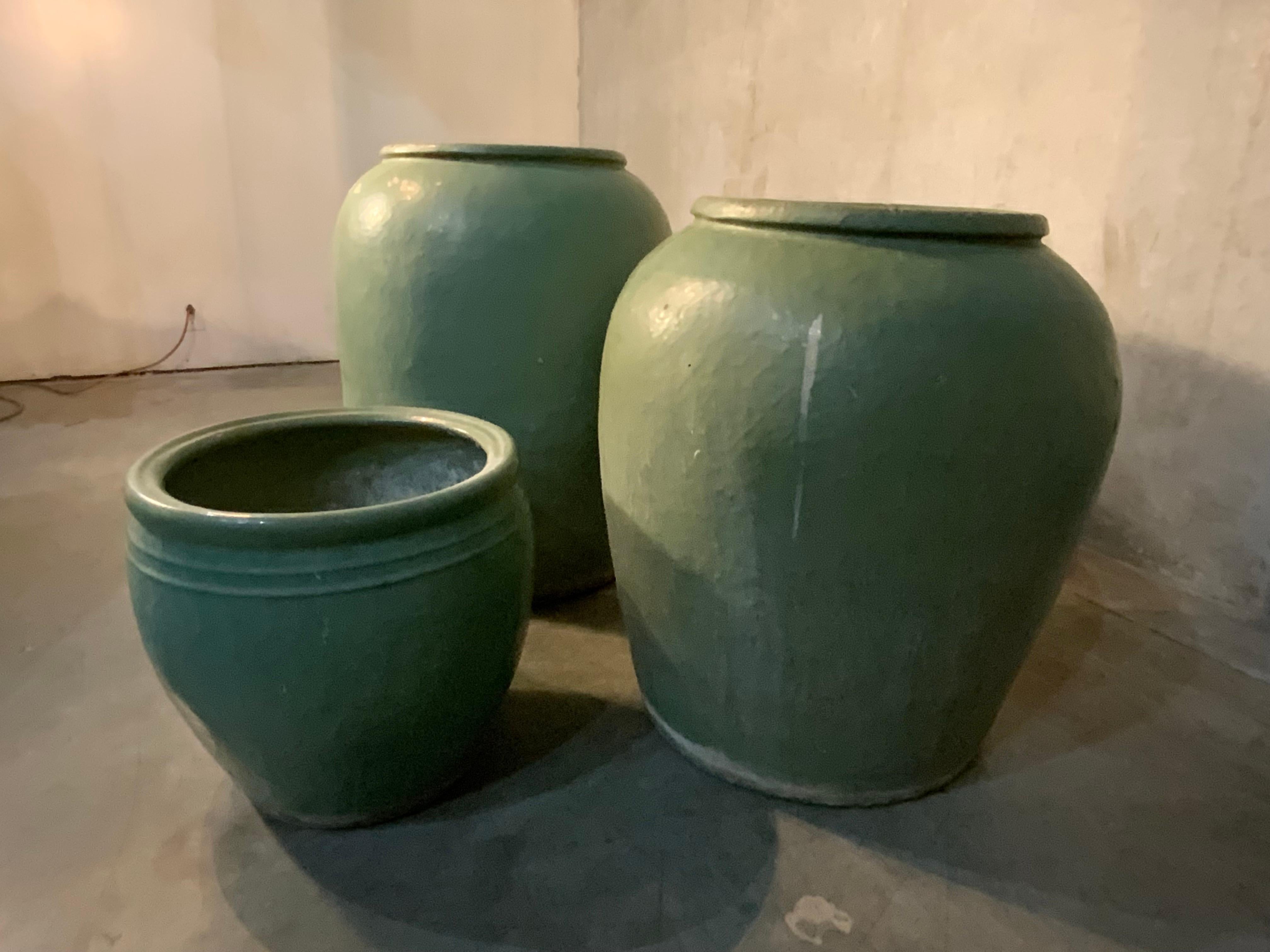 Glazed 20th Century Celadon Large Planters Vase