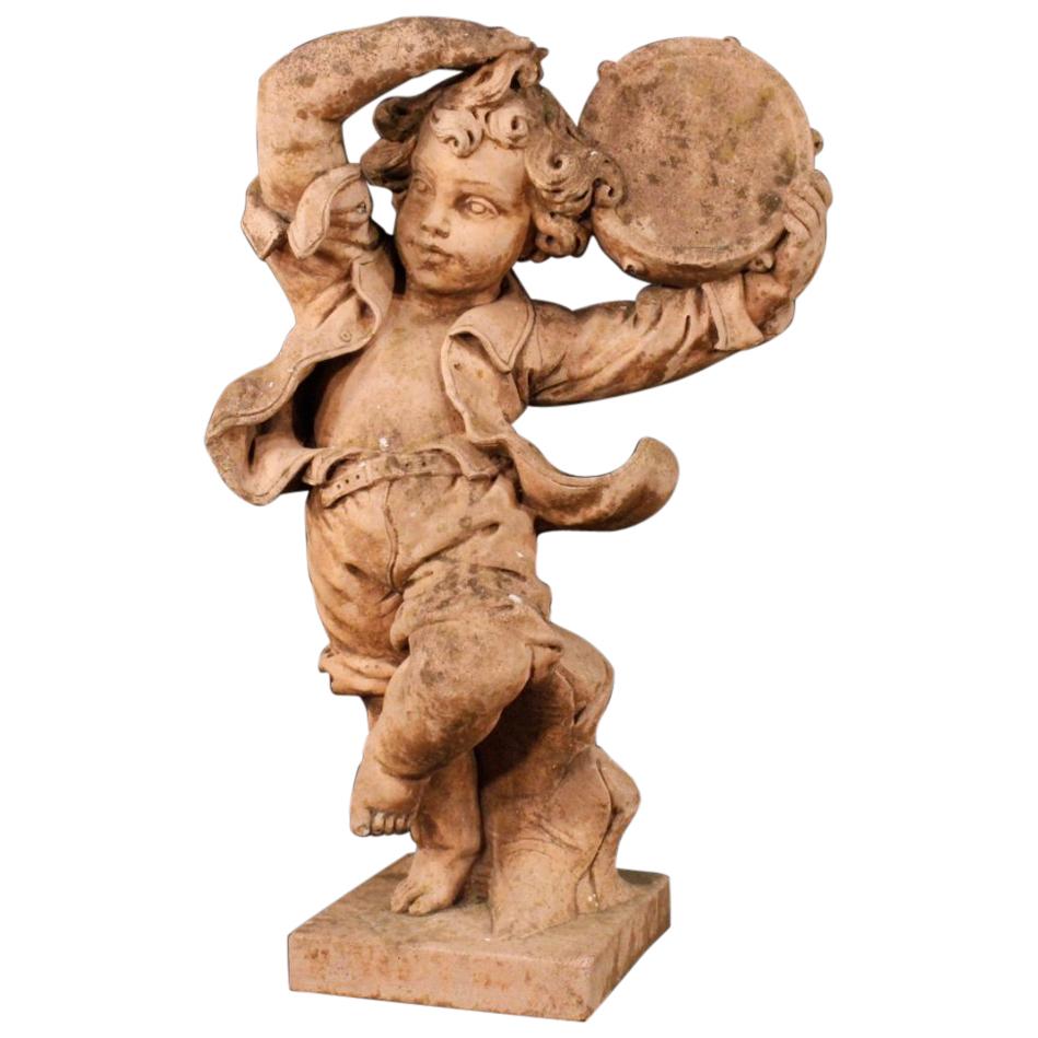 20th Century Cement French Dancing Child with Tambourine Sculpture, 1980
