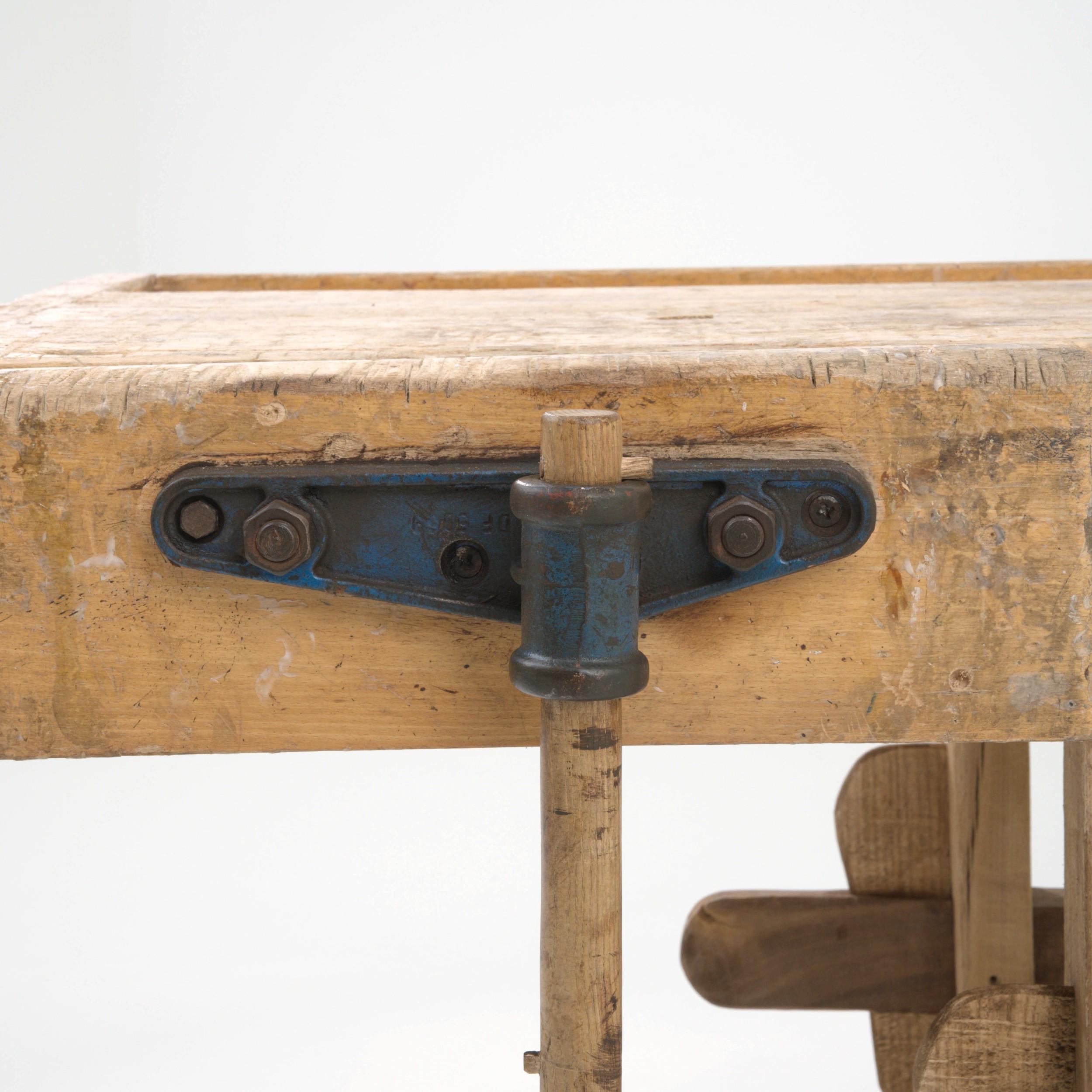 20th Century Central European Industrial Wooden Work Table For Sale 7